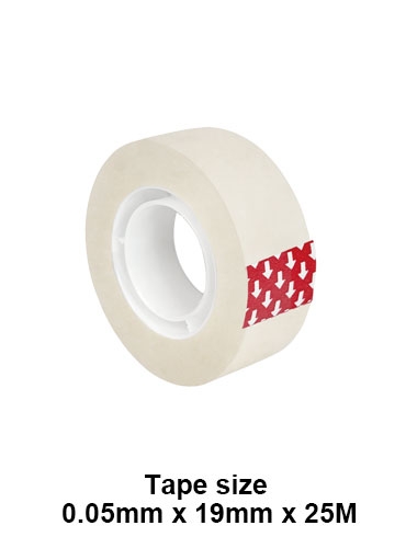 BRP-1V1925 (19mm wide, 25M, 1" core, one roll of invisible tape included)