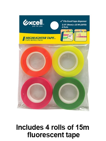 HRP-4HL0915 (9mm wide, 15M, 1" core, 4 rolls of highlighter tape)