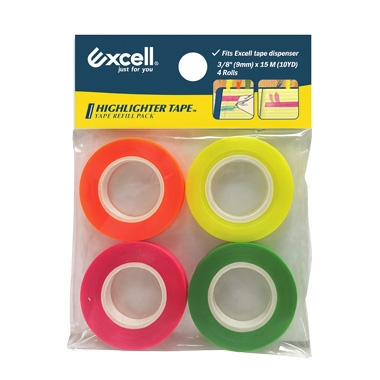 HRP-4HL0915 (9mm wide, 15M, 1" core, 4 rolls of highlighter tape)