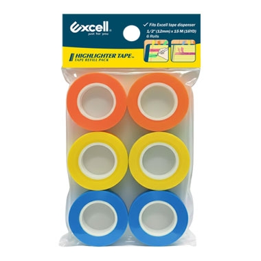 HRP-6HL1215 (12mm wide, 15M, 1" core, 3 rolls of highlighter tape)
